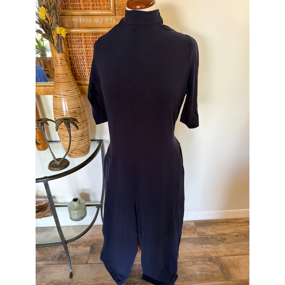 Eileen Fisher Wide Leg Jumpsuit Size M ‎ Navy Blue Viscose BlendMIDNIGHT